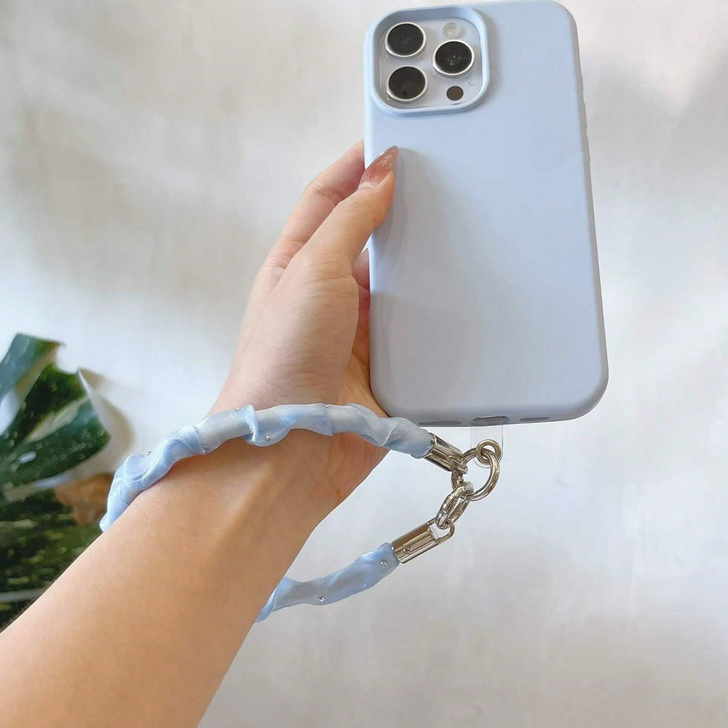 Cute Satin Ruched Phone Wrist Strap, Rhinestone Decor Soft Fabric Phone Lanyard With Connector Tab, Elegant Portable Phone Charm For Women Girls, Multicolor Options