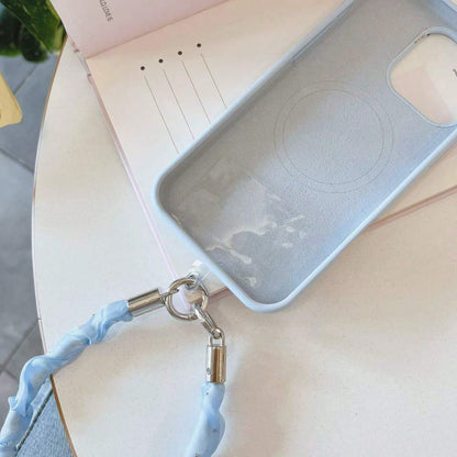 Cute Satin Ruched Phone Wrist Strap, Rhinestone Decor Soft Fabric Phone Lanyard With Connector Tab, Elegant Portable Phone Charm For Women Girls, Multicolor Options