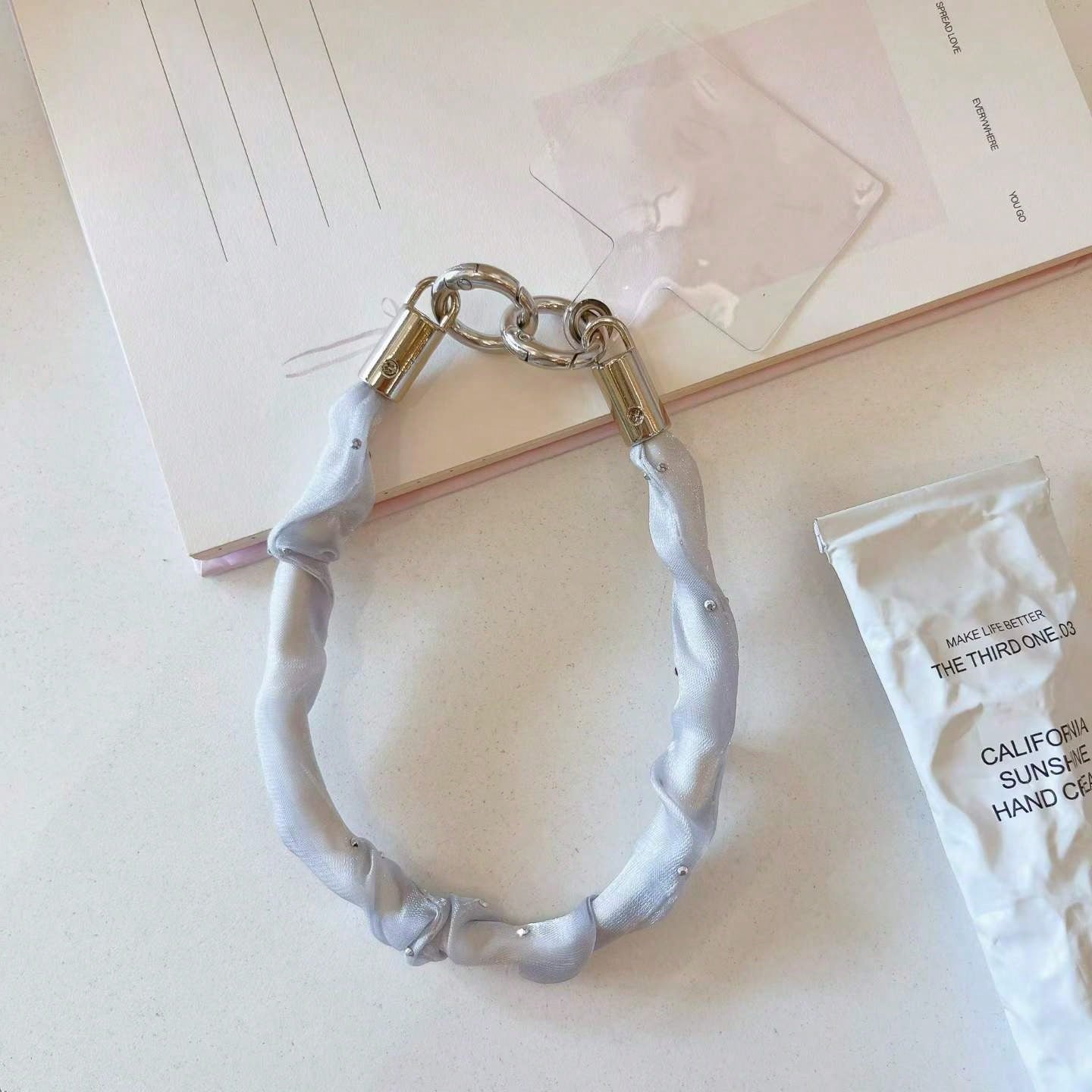 Cute Satin Ruched Phone Wrist Strap, Rhinestone Decor Soft Fabric Phone Lanyard With Connector Tab, Elegant Portable Phone Charm For Women Girls, Multicolor Options