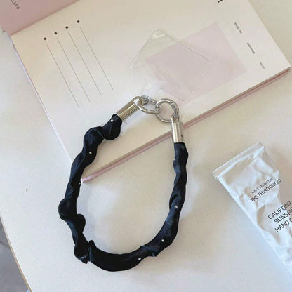Cute Satin Ruched Phone Wrist Strap, Rhinestone Decor Soft Fabric Phone Lanyard With Connector Tab, Elegant Portable Phone Charm For Women Girls, Multicolor Options