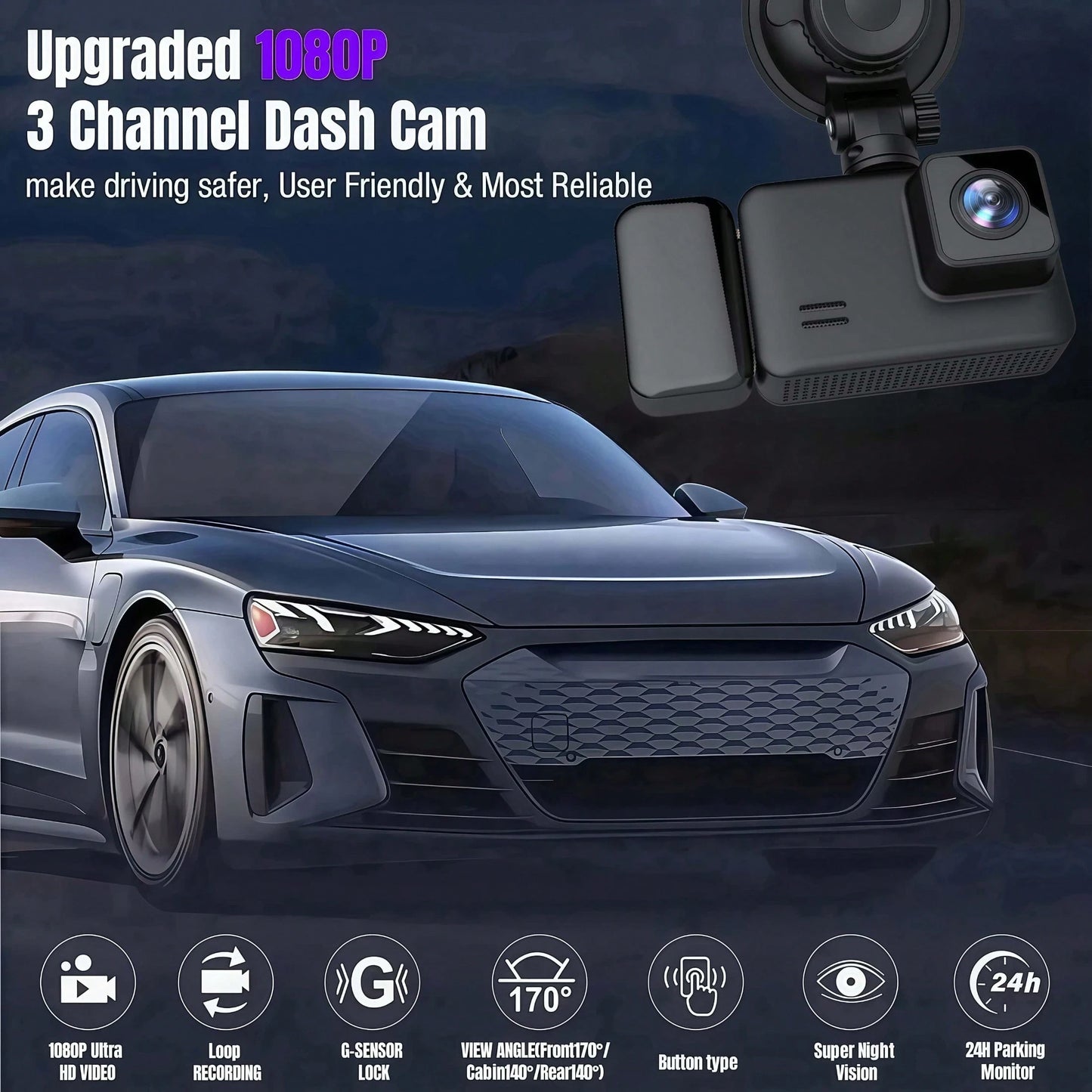 Dash Camera For Cars, 1600P Dual Dash Cam With Front & Interior Recording- IR Night Vision, Loop Recording, Wide-Angle DVR, 2.0-Inch IPS Screen, Car Dashboard Recorder (Optional 32GB Card Included)