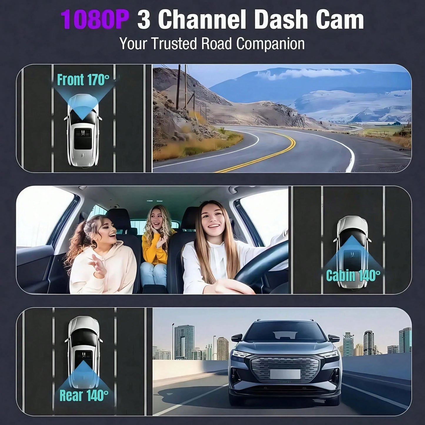 Dash Camera For Cars, 1600P Dual Dash Cam With Front & Interior Recording- IR Night Vision, Loop Recording, Wide-Angle DVR, 2.0-Inch IPS Screen, Car Dashboard Recorder (Optional 32GB Card Included)
