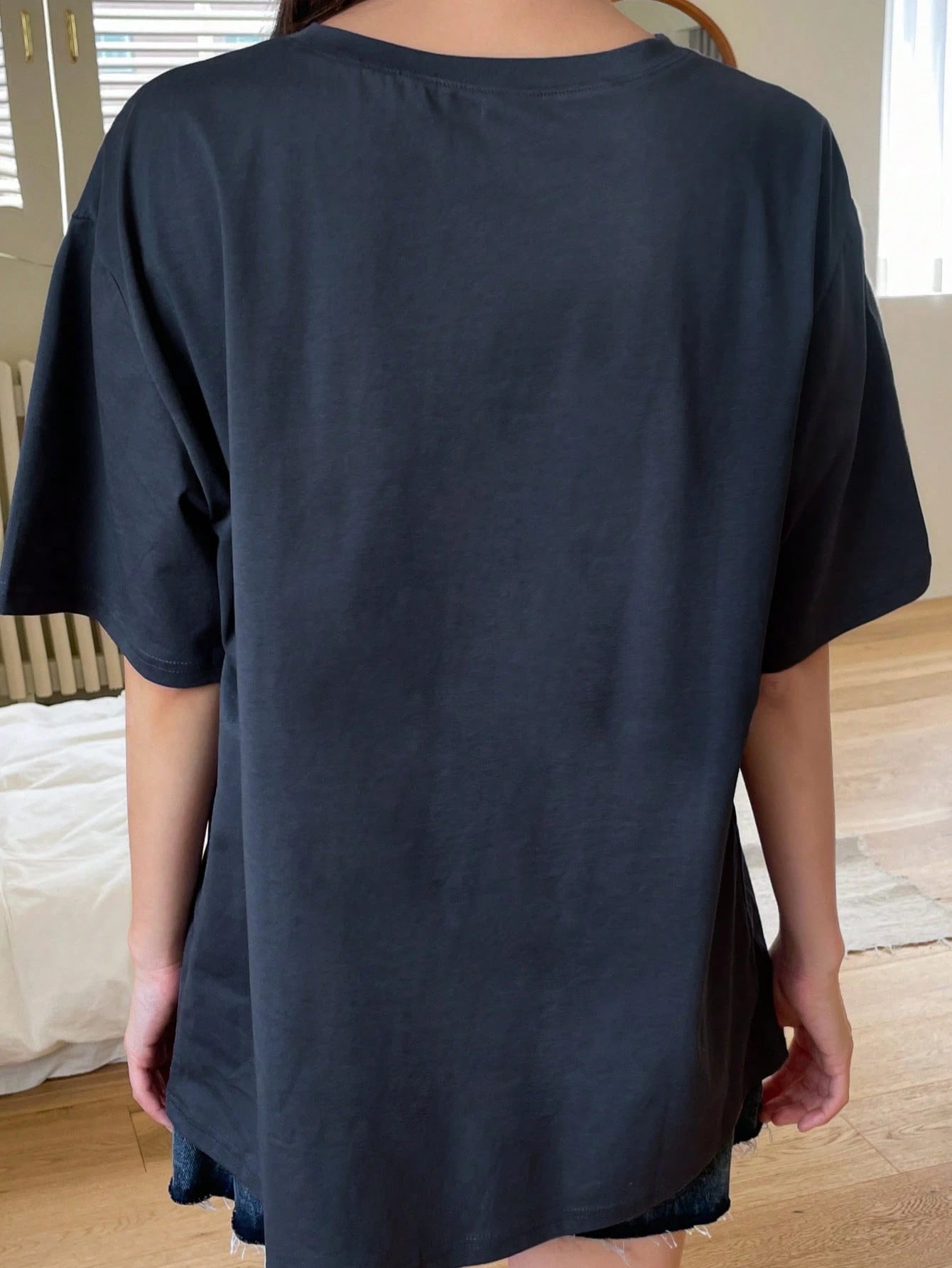 DAZY Duck Embroidery Drop Shoulder Tee Summer Oversized T-Shirt