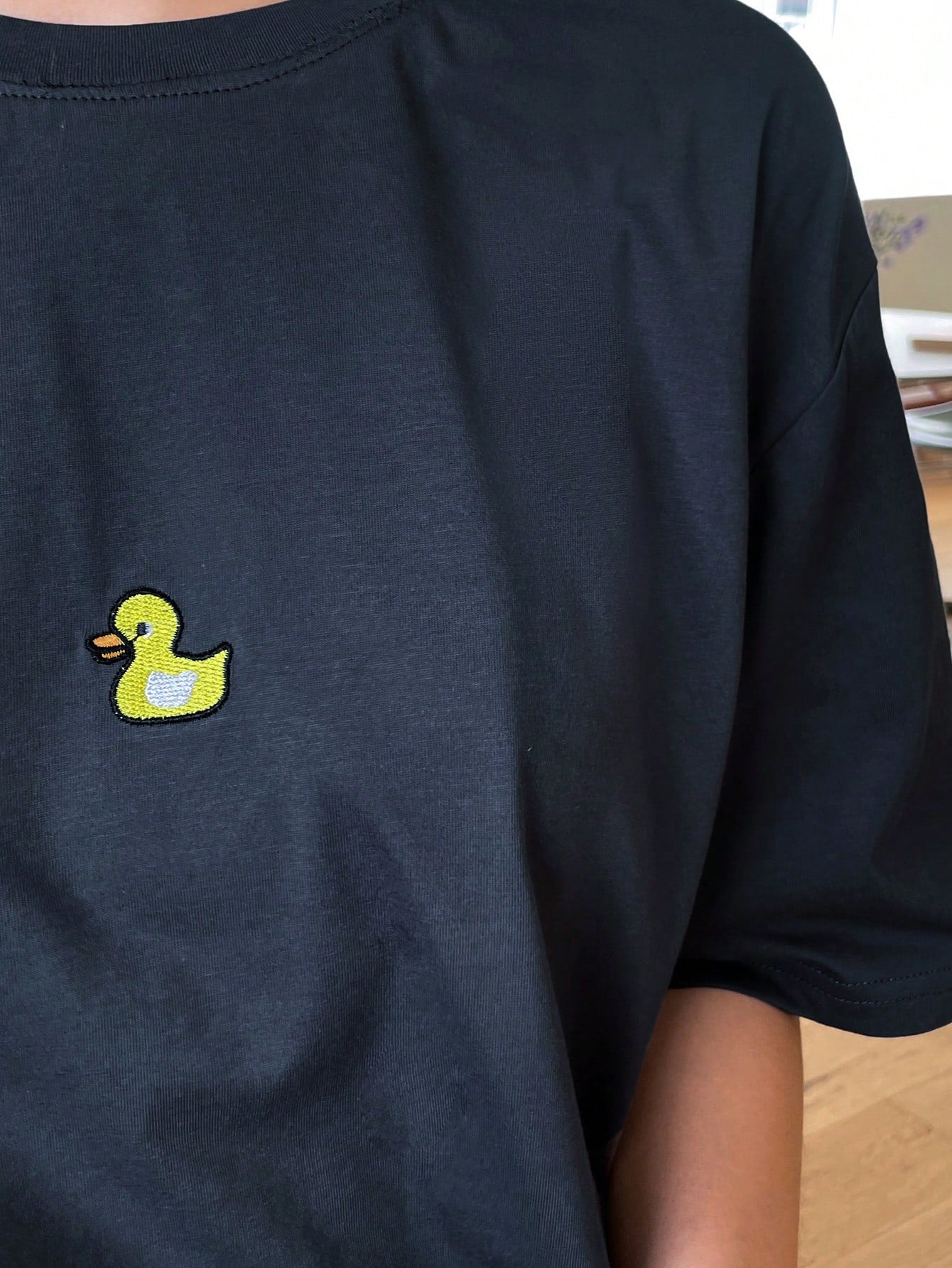 DAZY Duck Embroidery Drop Shoulder Tee Summer Oversized T-Shirt