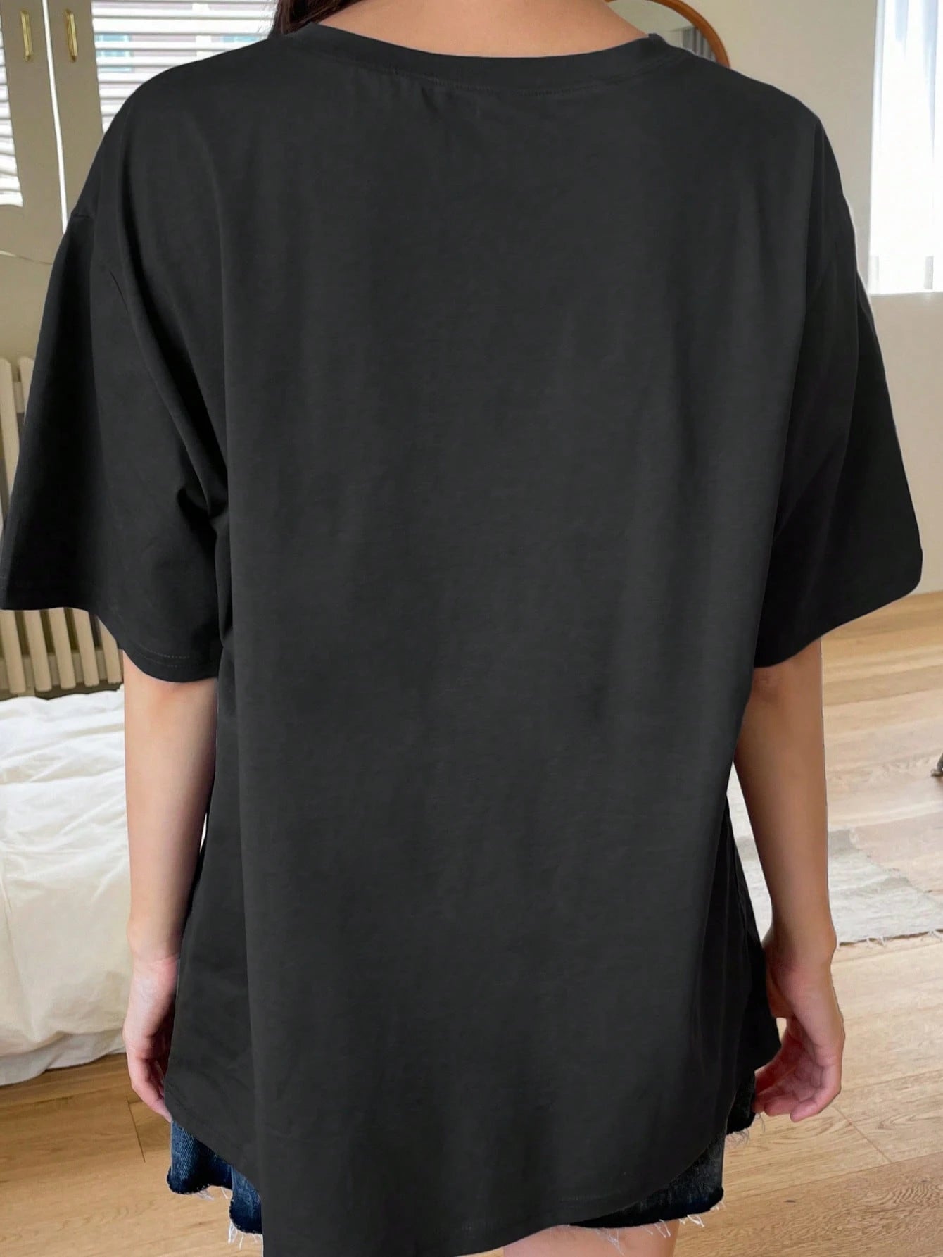 DAZY Duck Embroidery Drop Shoulder Tee Summer Oversized T-Shirt