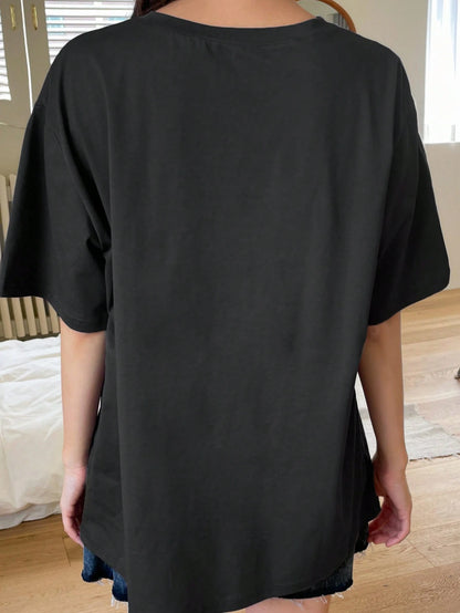 DAZY Duck Embroidery Drop Shoulder Tee Summer Oversized T-Shirt