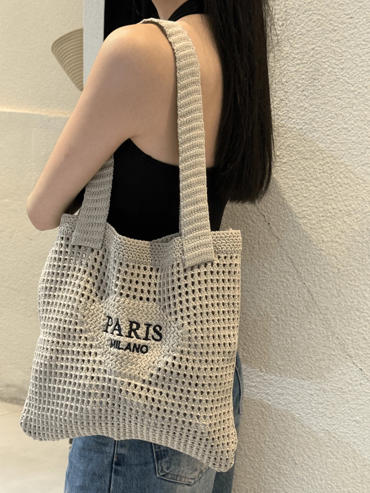DAZY Knitted Shoulder Bag, Versatile Beach Tote Bag With Embroidered Hollow Letter Design, Casual Travel, Beach Bag,Straw Bag