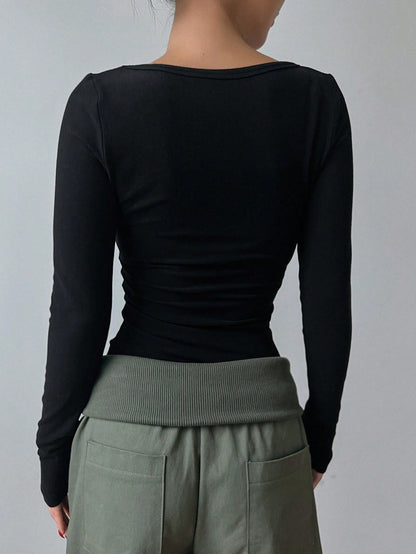 DAZY Spring/Summer Slim Fit Sexy Valentine's Day Office Wear Round Neck Basic T-Shirt