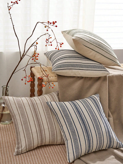 Decorative Bohemian Style Throw Pillow Cover, Farmhouse Texture Cushion Cover, 18 X 18 Inches, Suitable For Chair, Sofa, Bedroom, Living Room And Other Home Decor, Beige Striped (1 Piece, 2 Pieces Opt