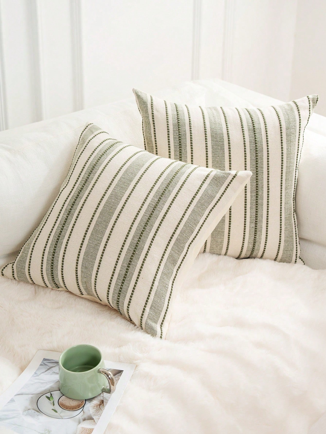 Decorative Bohemian Style Throw Pillow Cover, Farmhouse Texture Cushion Cover, 18 X 18 Inches, Suitable For Chair, Sofa, Bedroom, Living Room And Other Home Decor, Beige Striped (1 Piece, 2 Pieces Opt