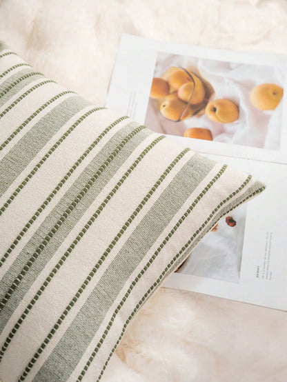 Decorative Bohemian Style Throw Pillow Cover, Farmhouse Texture Cushion Cover, 18 X 18 Inches, Suitable For Chair, Sofa, Bedroom, Living Room And Other Home Decor, Beige Striped (1 Piece, 2 Pieces Opt