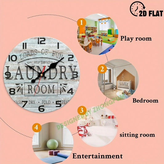 Decorative Wall Clock, Perfect For Entertainment And Laundry Rooms, Featuring A 2D Flat Wooden Design, Silent And Noiseless. Ideal For Classrooms