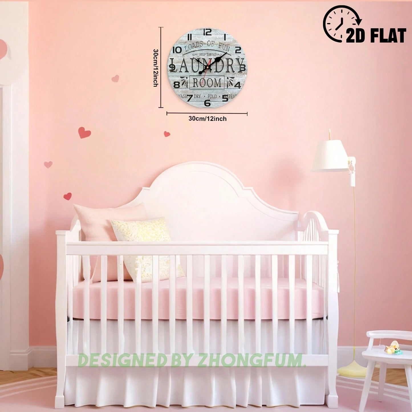 Decorative Wall Clock, Perfect For Entertainment And Laundry Rooms, Featuring A 2D Flat Wooden Design, Silent And Noiseless. Ideal For Classrooms