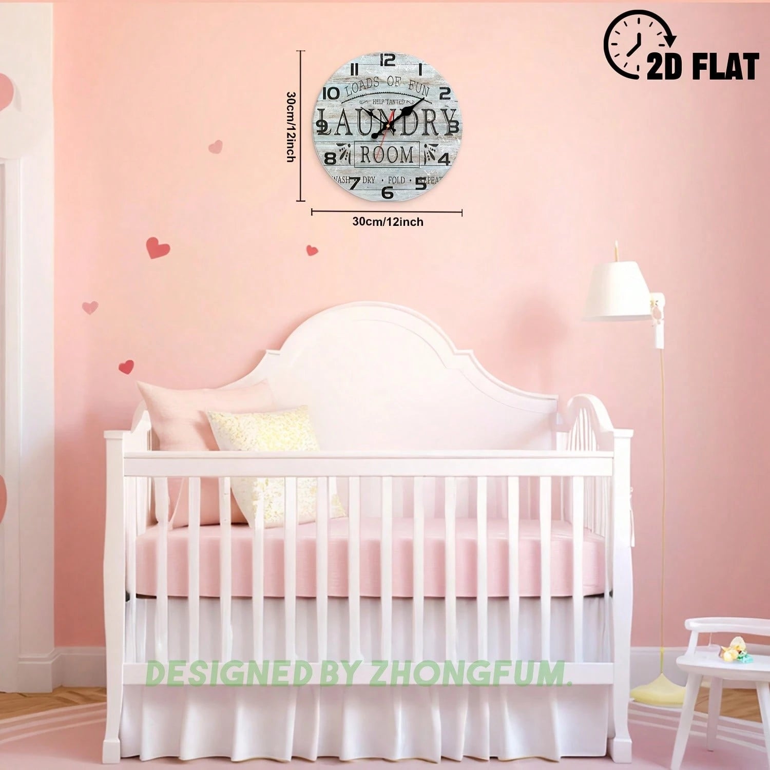 Decorative Wall Clock, Perfect For Entertainment And Laundry Rooms, Featuring A 2D Flat Wooden Design, Silent And Noiseless. Ideal For Classrooms