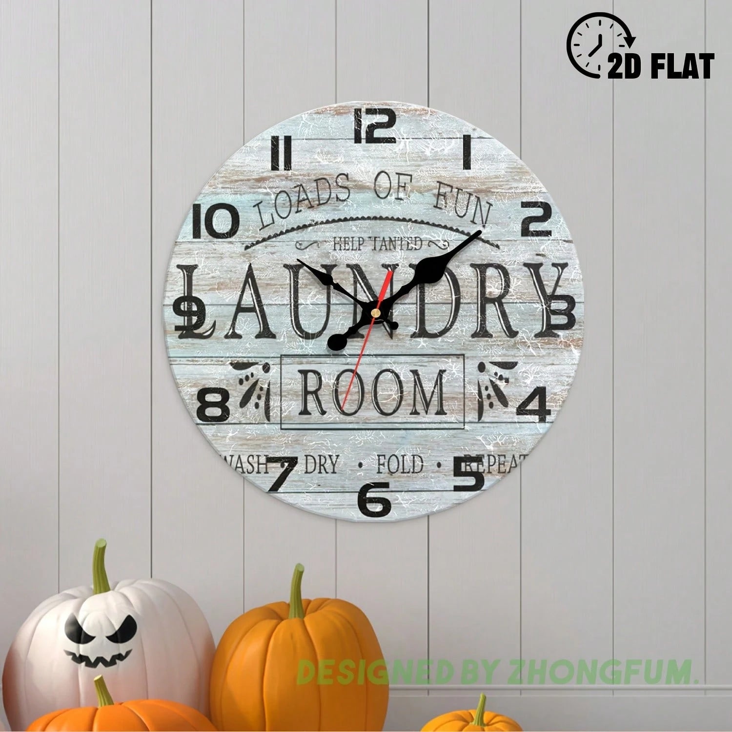 Decorative Wall Clock, Perfect For Entertainment And Laundry Rooms, Featuring A 2D Flat Wooden Design, Silent And Noiseless. Ideal For Classrooms