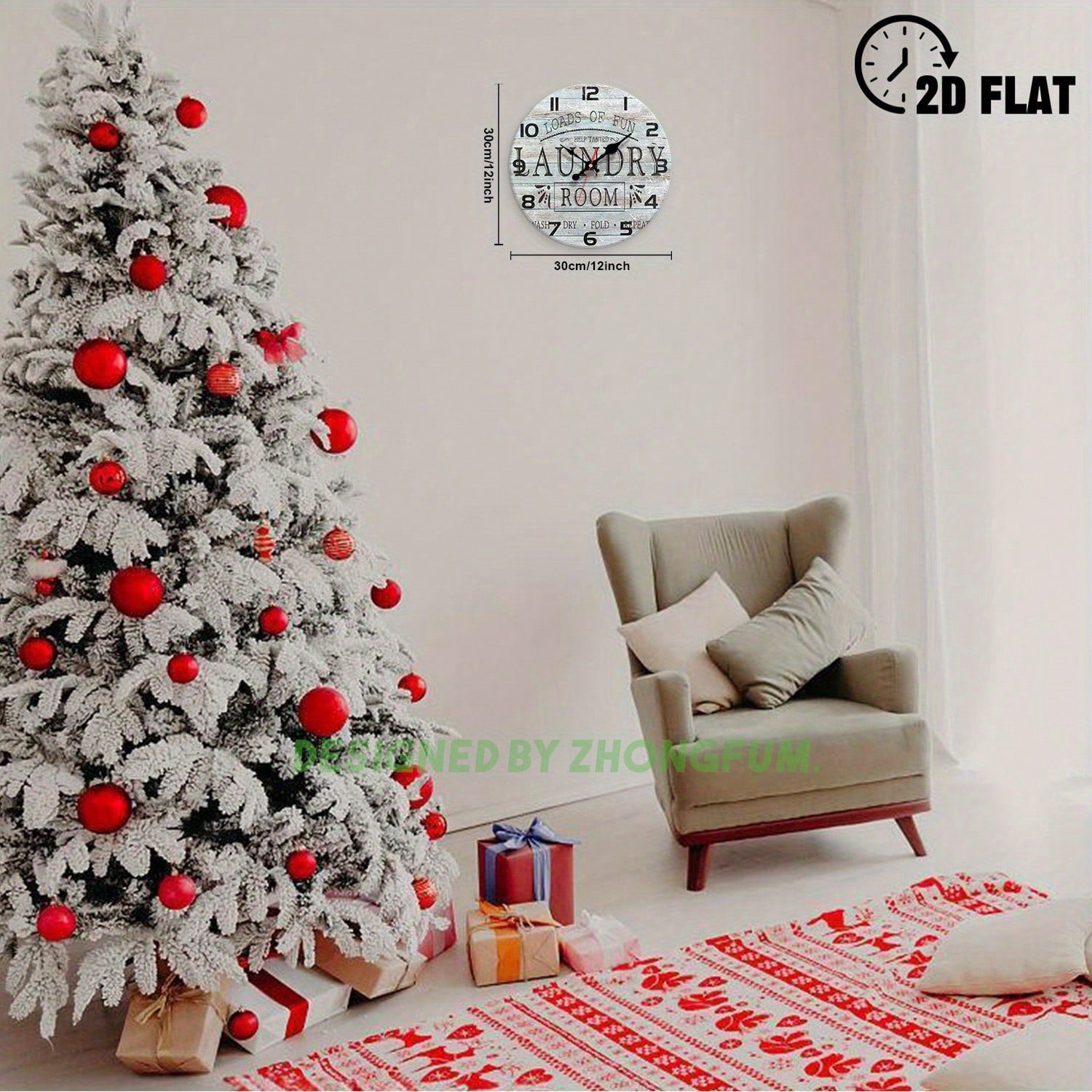 Decorative Wall Clock, Perfect For Entertainment And Laundry Rooms, Featuring A 2D Flat Wooden Design, Silent And Noiseless. Ideal For Classrooms