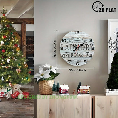 Decorative Wall Clock, Perfect For Entertainment And Laundry Rooms, Featuring A 2D Flat Wooden Design, Silent And Noiseless. Ideal For Classrooms