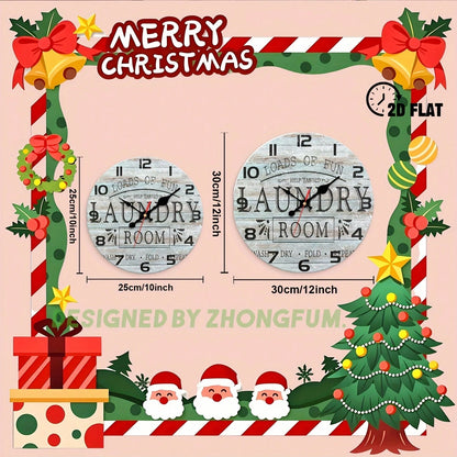 Decorative Wall Clock, Perfect For Entertainment And Laundry Rooms, Featuring A 2D Flat Wooden Design, Silent And Noiseless. Ideal For Classrooms