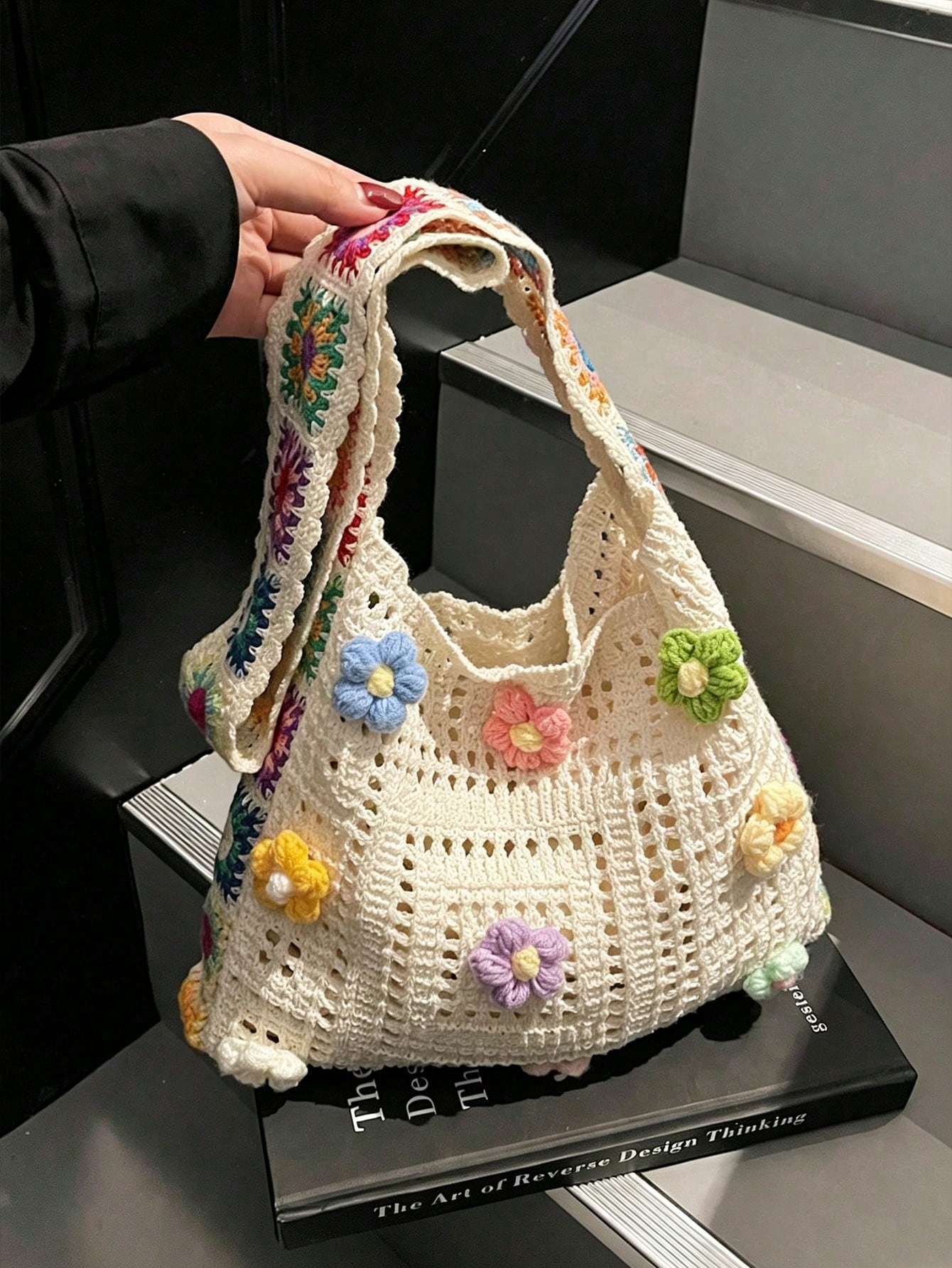Dedoo Bohemian Style Women's Handbag, Large Capacity Open-Top Tote,  (Flower Color/Position Random) (Strap Color/Pattern Random),Straw Bag