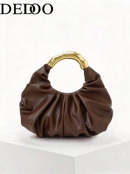 Dedoo New Fashionable Multi-Functional Thick Metal Hardware Pleated Large Capacity Cloud Handbag