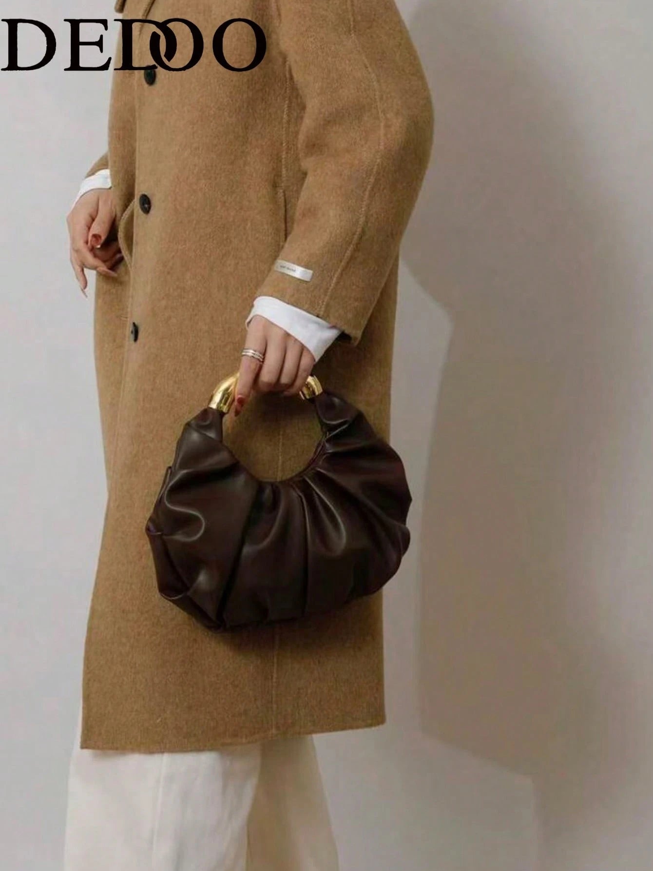 Dedoo New Fashionable Multi-Functional Thick Metal Hardware Pleated Large Capacity Cloud Handbag