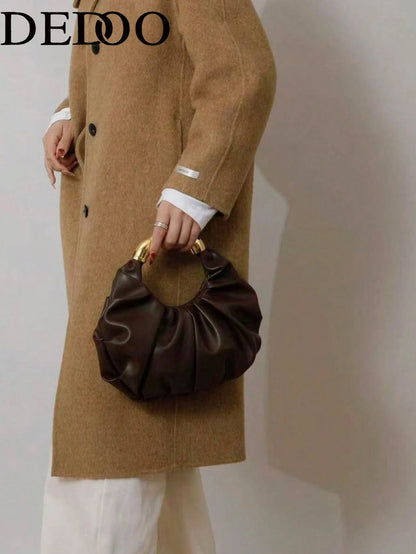 Dedoo New Fashionable Multi-Functional Thick Metal Hardware Pleated Large Capacity Cloud Handbag