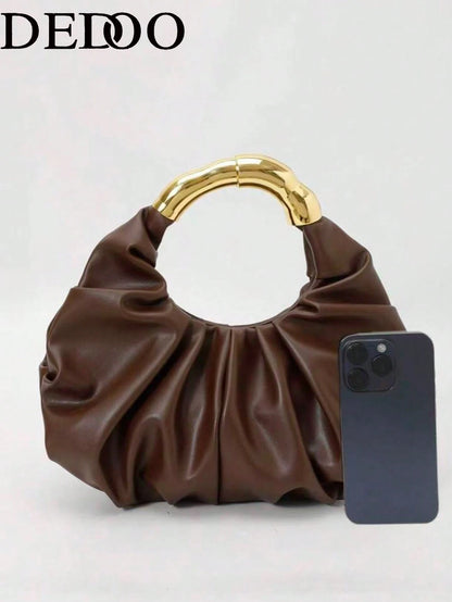 Dedoo New Fashionable Multi-Functional Thick Metal Hardware Pleated Large Capacity Cloud Handbag