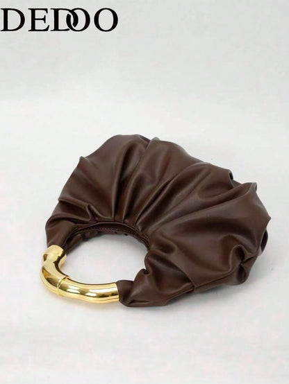 Dedoo New Fashionable Multi-Functional Thick Metal Hardware Pleated Large Capacity Cloud Handbag