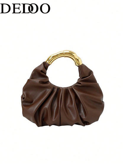Dedoo New Fashionable Multi-Functional Thick Metal Hardware Pleated Large Capacity Cloud Handbag