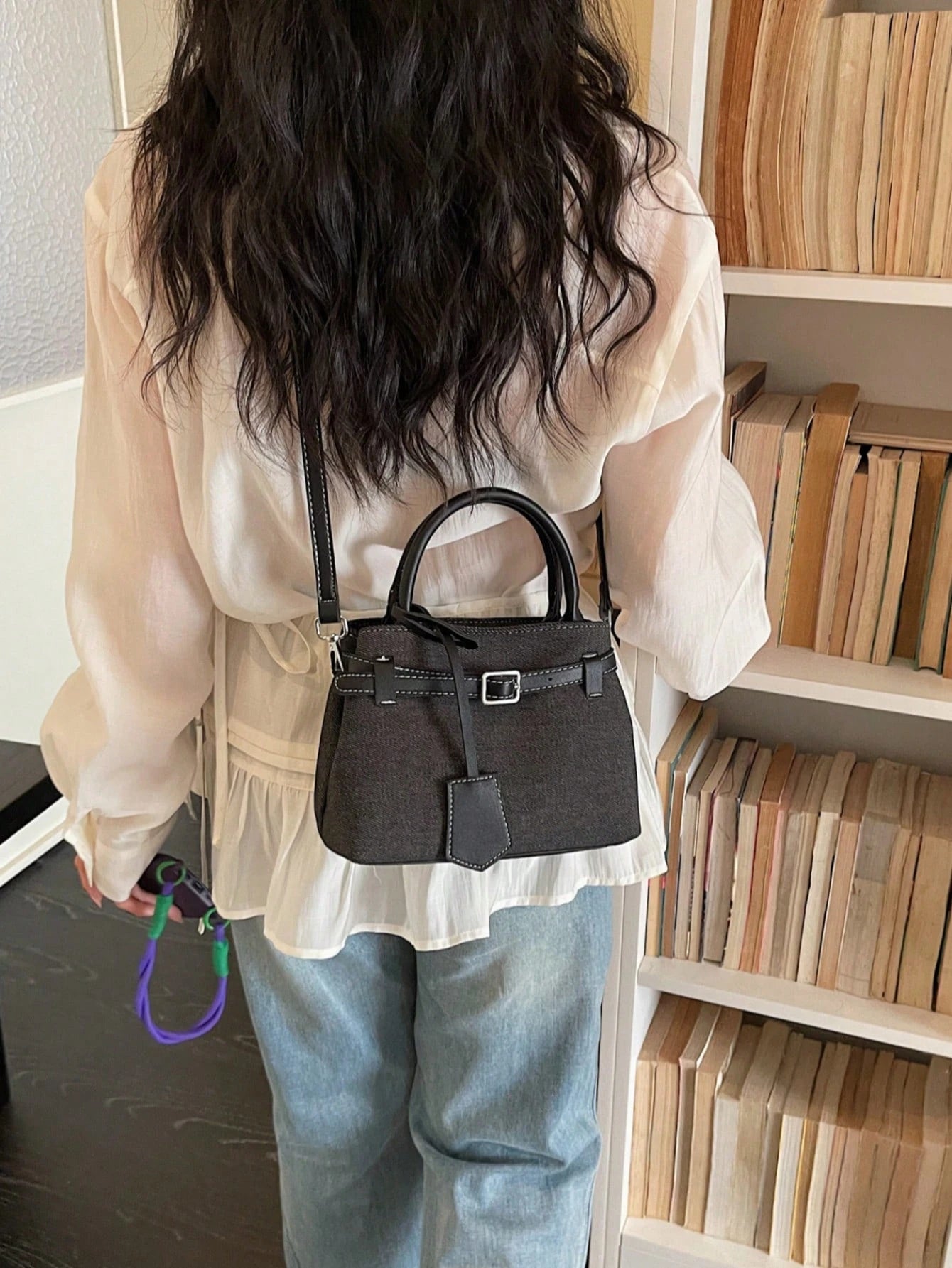 Dedoo Women's Colorblock Linen Mini Tote Handbag, Leather Buckle Detachable Shoulder Strap Vintage Crossbody Bag, Large Capacity, Campus Backpack, Suitable For University Campus