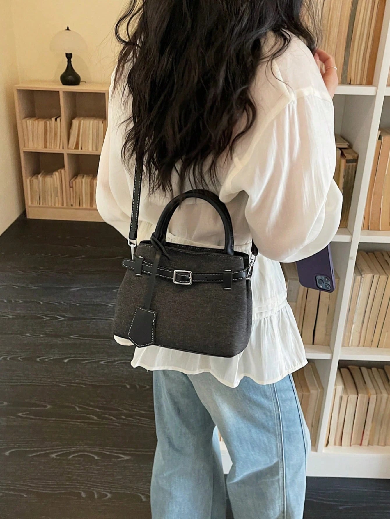 Dedoo Women's Colorblock Linen Mini Tote Handbag, Leather Buckle Detachable Shoulder Strap Vintage Crossbody Bag, Large Capacity, Campus Backpack, Suitable For University Campus