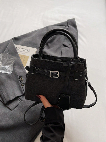 Dedoo Women's Colorblock Linen Mini Tote Handbag, Leather Buckle Detachable Shoulder Strap Vintage Crossbody Bag, Large Capacity, Campus Backpack, Suitable For University Campus