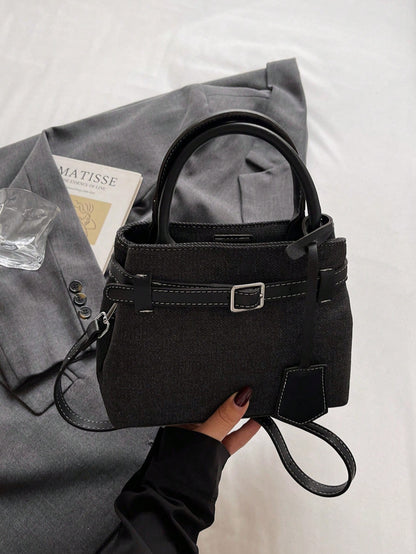Dedoo Women's Colorblock Linen Mini Tote Handbag, Leather Buckle Detachable Shoulder Strap Vintage Crossbody Bag, Large Capacity, Campus Backpack, Suitable For University Campus