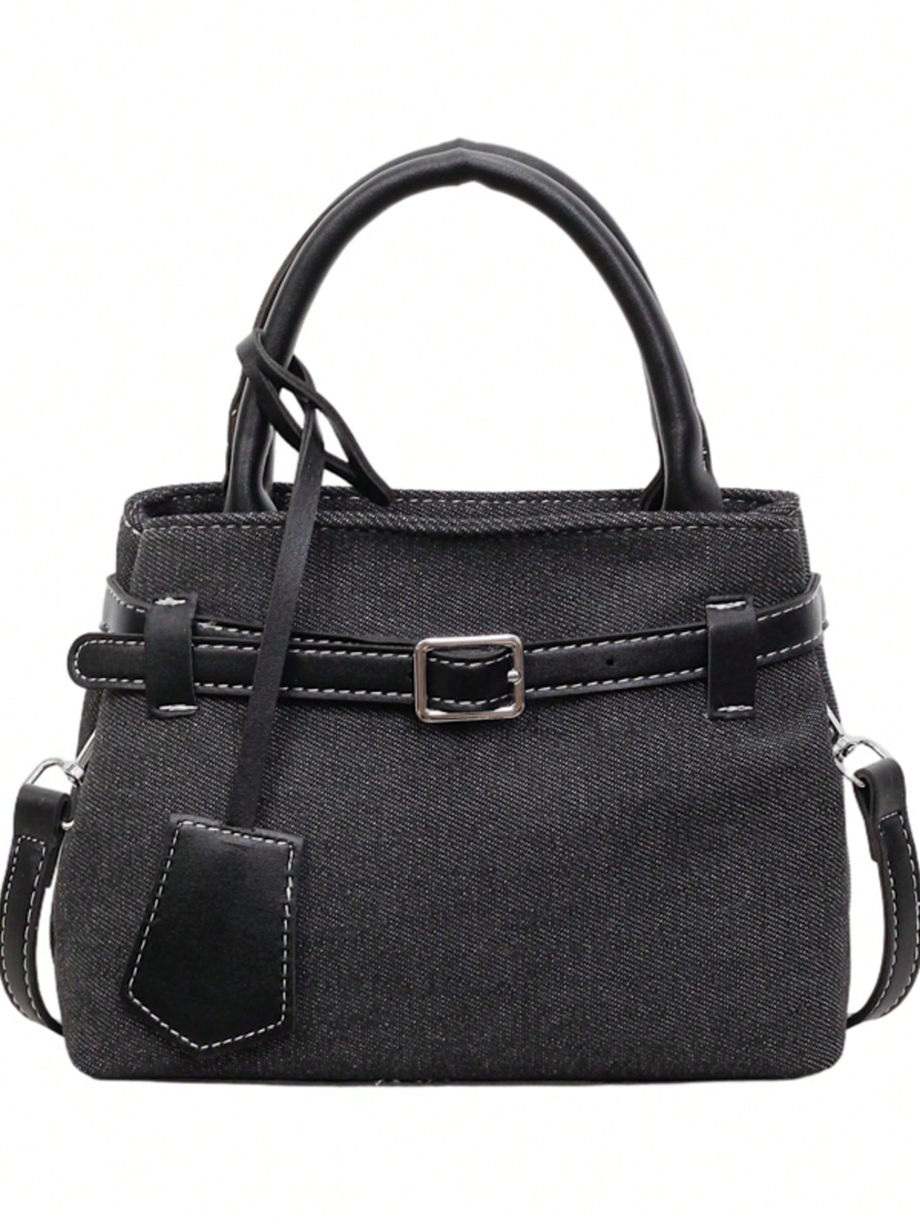 Dedoo Women's Colorblock Linen Mini Tote Handbag, Leather Buckle Detachable Shoulder Strap Vintage Crossbody Bag, Large Capacity, Campus Backpack, Suitable For University Campus