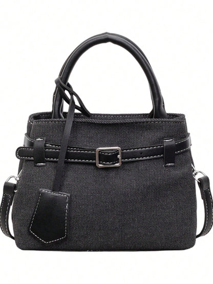 Dedoo Women's Colorblock Linen Mini Tote Handbag, Leather Buckle Detachable Shoulder Strap Vintage Crossbody Bag, Large Capacity, Campus Backpack, Suitable For University Campus