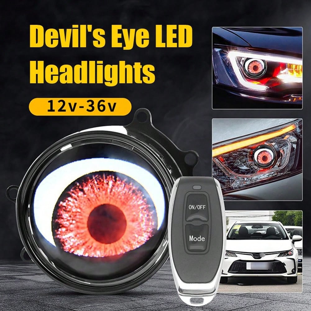 Devil's Eye Car Headlights, Dynamic Devil's Eye, Adjustable Eye With Remote Control Led Dynamic Devil's Eye, Mini Lens Car Eyeball Lights, Dynamic Headlights Adjustable LED Devil Eyes Headlights-Car
