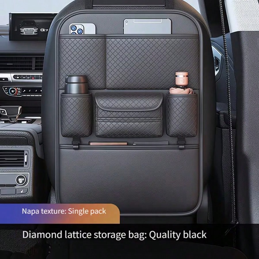 [Diamond Pattern Seat Back Storage Bag]Car Storage Bag, Car Seat Back Storage Hanging Bag, Car Tissue Box, Double Cup Holder, Car Seat Back Storage Rack, Car Seat Back Storage Bag