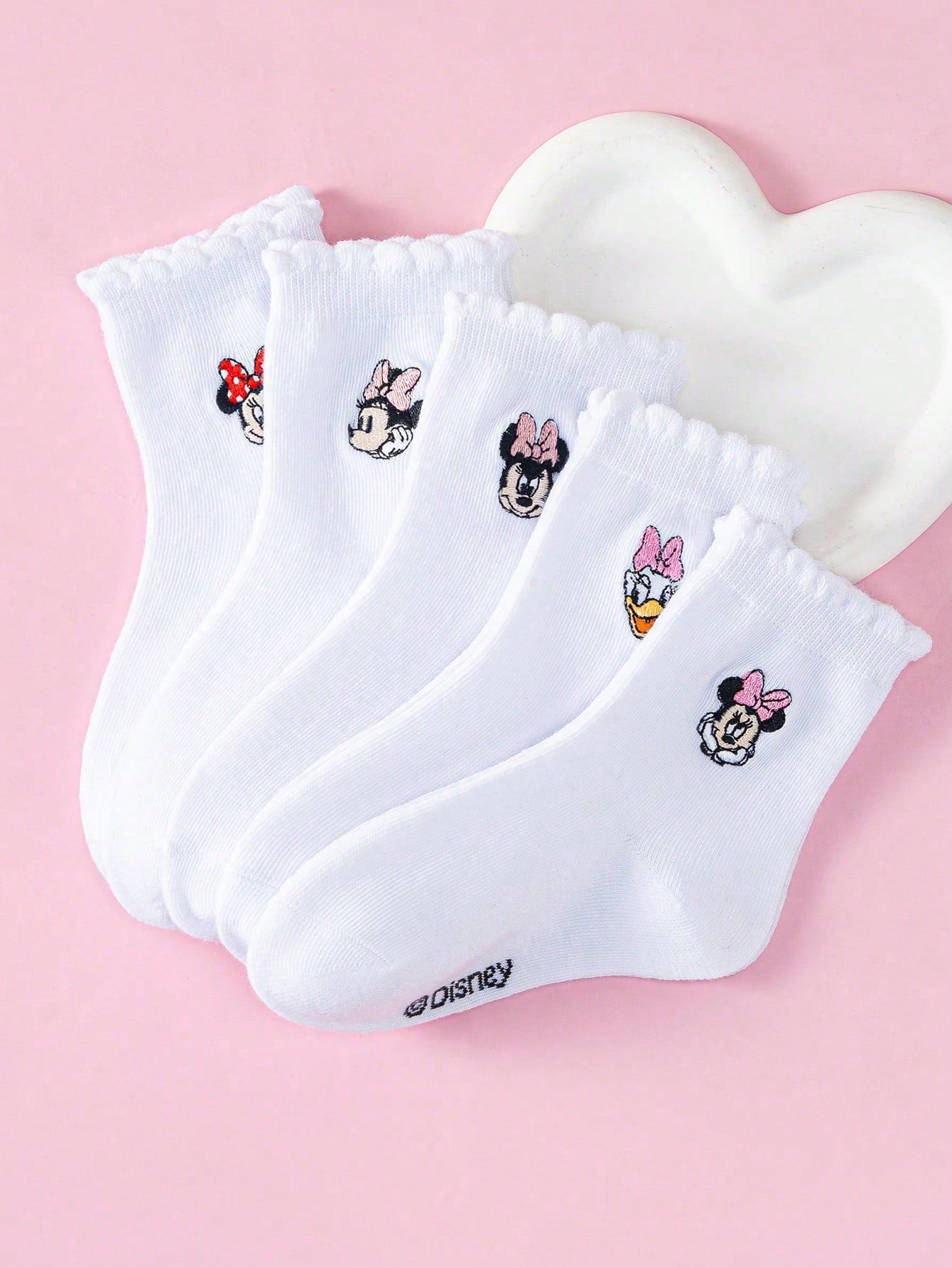 Disney 1/5/10 Pairs Mickey Minnie Daisy Cartoon Embroidered Mid-Calf Socks Set, White Socks, Boys & Girls Casual Socks, Children Socks, Toddler Socks, White Socks, Breathable Non-Slip Comfortable Soft