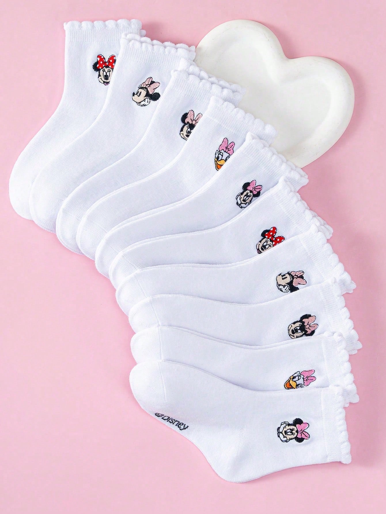 Disney 1/5/10 Pairs Mickey Minnie Daisy Cartoon Embroidered Mid-Calf Socks Set, White Socks, Boys & Girls Casual Socks, Children Socks, Toddler Socks, White Socks, Breathable Non-Slip Comfortable Soft