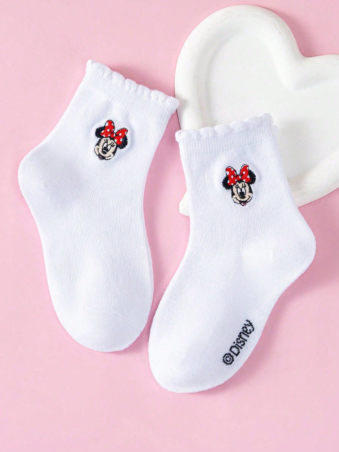 Disney 1/5/10 Pairs Mickey Minnie Daisy Cartoon Embroidered Mid-Calf Socks Set, White Socks, Boys & Girls Casual Socks, Children Socks, Toddler Socks, White Socks, Breathable Non-Slip Comfortable Soft