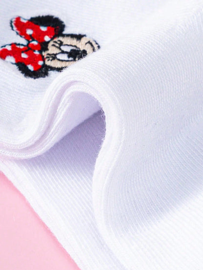 Disney 1/5/10 Pairs Mickey Minnie Daisy Cartoon Embroidered Mid-Calf Socks Set, White Socks, Boys & Girls Casual Socks, Children Socks, Toddler Socks, White Socks, Breathable Non-Slip Comfortable Soft
