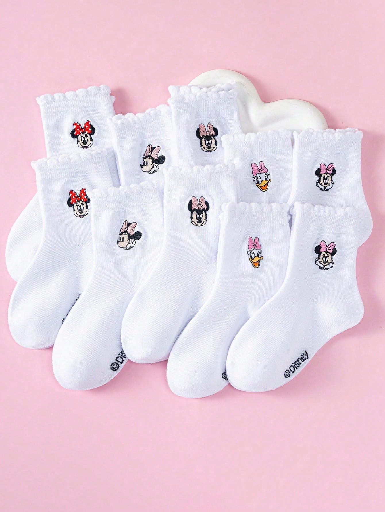 Disney 1/5/10 Pairs Mickey Minnie Daisy Cartoon Embroidered Mid-Calf Socks Set, White Socks, Boys & Girls Casual Socks, Children Socks, Toddler Socks, White Socks, Breathable Non-Slip Comfortable Soft