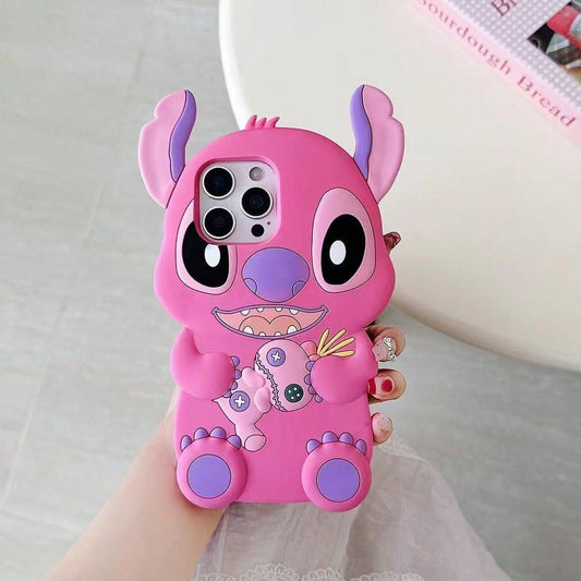 Disney 3D Stitch Silicone Phone Case, Cute Cartoon Shockproof Protective Cover, Compatible With IPhone 11, 12, 12 Pro, 13 Pro/14 Pro/15 Pro, 12 Pro Max/13 Pro Max/14 Pro Max/15 Pro Max, 14 Plus/15 Plu