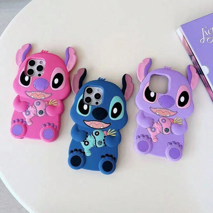 Disney 3D Stitch Silicone Phone Case, Cute Cartoon Shockproof Protective Cover, Compatible With IPhone 11, 12, 12 Pro, 13 Pro/14 Pro/15 Pro, 12 Pro Max/13 Pro Max/14 Pro Max/15 Pro Max, 14 Plus/15 Plu