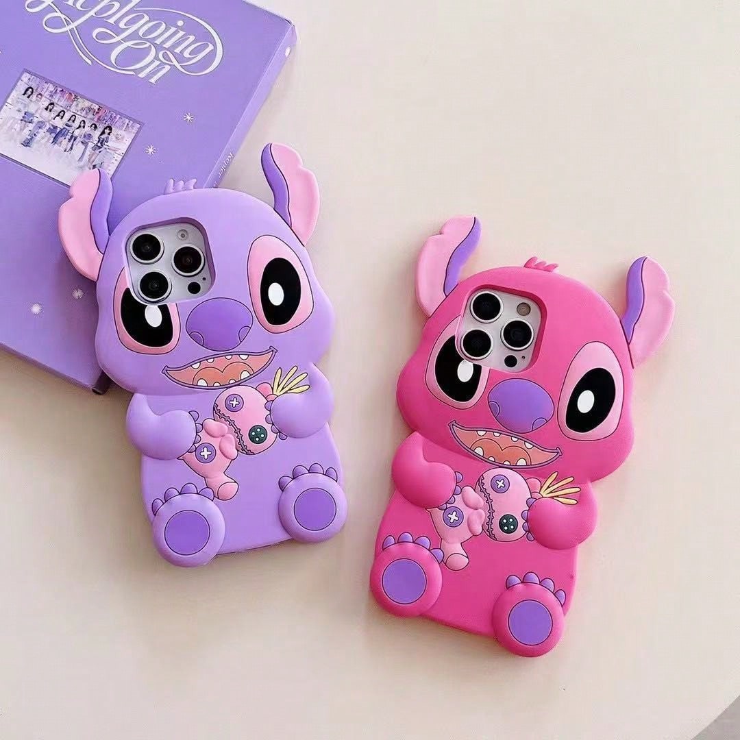 Disney 3D Stitch Silicone Phone Case, Cute Cartoon Shockproof Protective Cover, Compatible With IPhone 11, 12, 12 Pro, 13 Pro/14 Pro/15 Pro, 12 Pro Max/13 Pro Max/14 Pro Max/15 Pro Max, 14 Plus/15 Plu