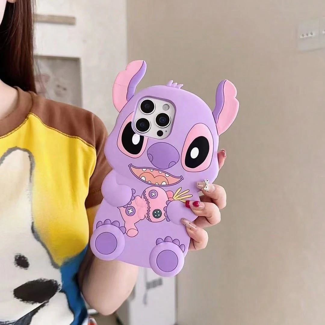 Disney 3D Stitch Silicone Phone Case, Cute Cartoon Shockproof Protective Cover, Compatible With IPhone 11, 12, 12 Pro, 13 Pro/14 Pro/15 Pro, 12 Pro Max/13 Pro Max/14 Pro Max/15 Pro Max, 14 Plus/15 Plu