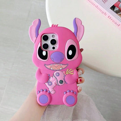 Disney 3D Stitch Silicone Phone Case, Cute Cartoon Shockproof Protective Cover, Compatible With IPhone 11, 12, 12 Pro, 13 Pro/14 Pro/15 Pro, 12 Pro Max/13 Pro Max/14 Pro Max/15 Pro Max, 14 Plus/15 Plu