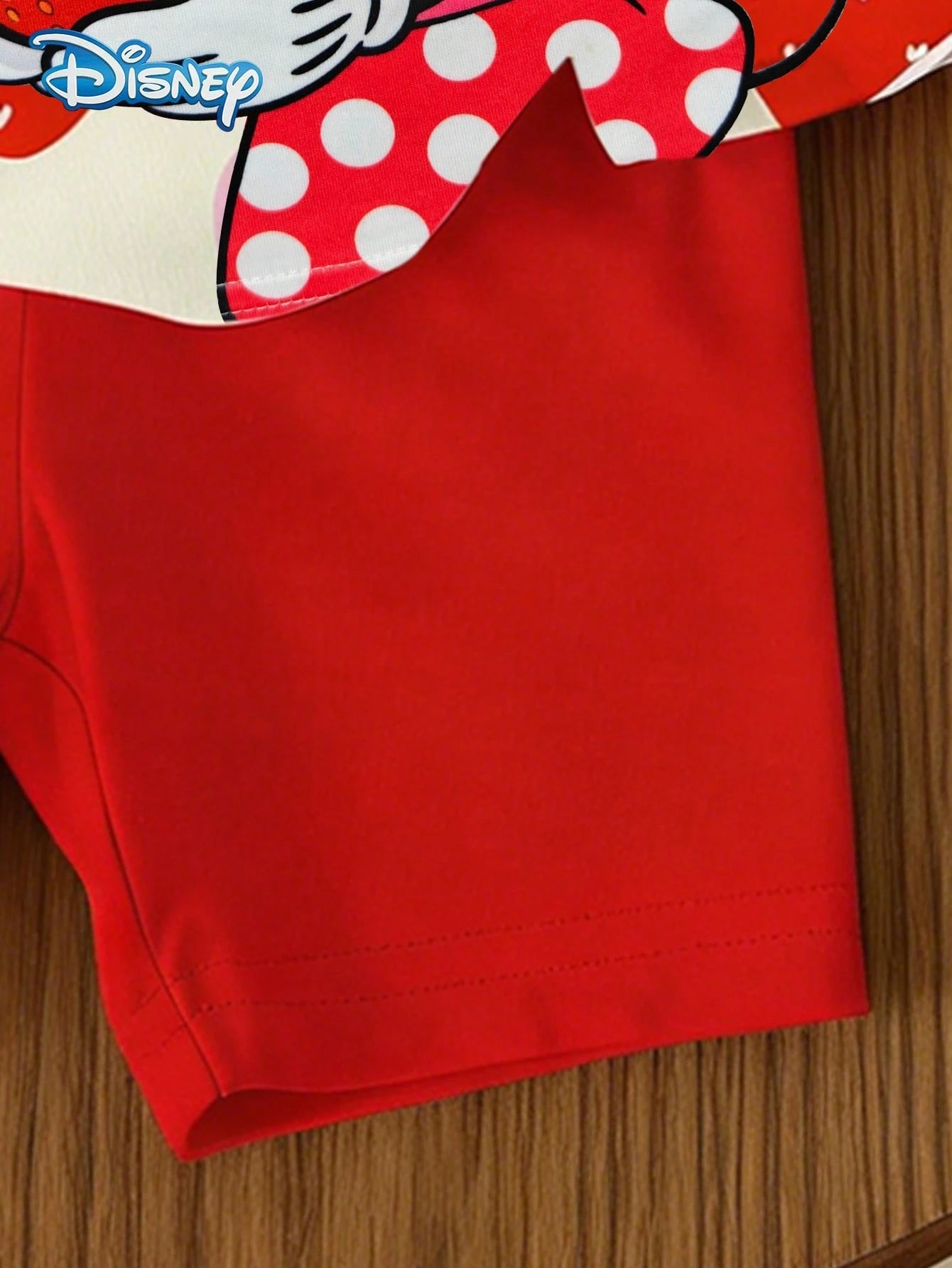 Disney Baby Girls' Strawberry Print Short Sleeve T-Shirt And Shorts Set, Solid Red Elastic Waist Shorts