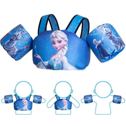 Disney Toddler Swim Vest, 3-In-1 Adjustable Toddler Floaties Kids 2-7 Years (22-66 Lbs), Detachable Pool Float & Arm Bands, Puddle Jumper Style For Pool, Beach, Swimming
