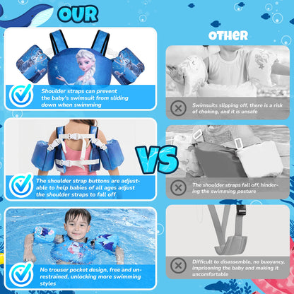 Disney Toddler Swim Vest, 3-In-1 Adjustable Toddler Floaties Kids 2-7 Years (22-66 Lbs), Detachable Pool Float & Arm Bands, Puddle Jumper Style For Pool, Beach, Swimming